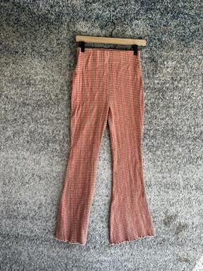 Free People Pants Womens XS Orange Check Knit Flare Leg Sweatpants Lounge Casual